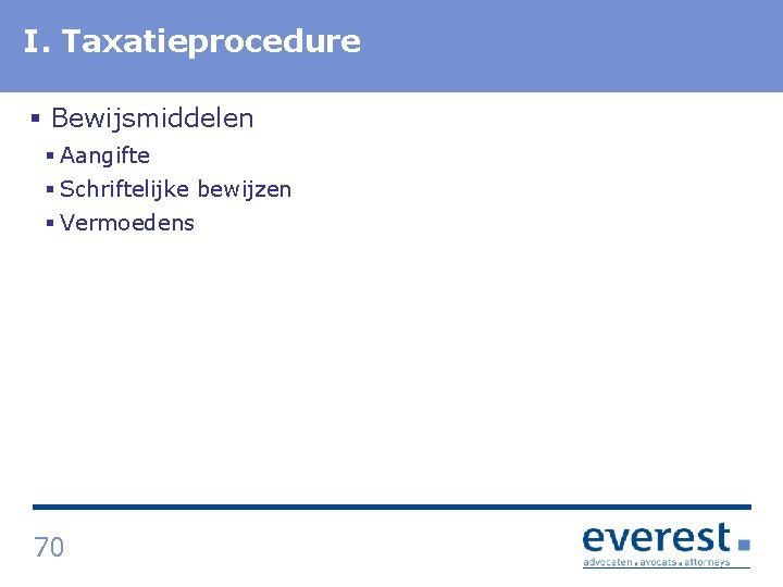 I. Titel Taxatieprocedure § Bewijsmiddelen § Aangifte § Schriftelijke bewijzen § Vermoedens 70 