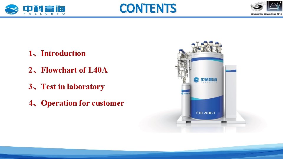 CONTENTS 1、Introduction 2、Flowchart of L 40 A 3、Test in laboratory 4、Operation for customer 