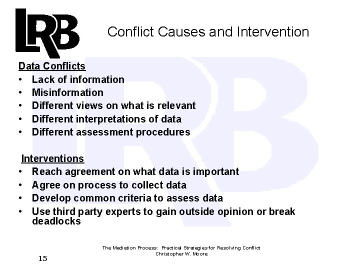 Conflict Causes and Intervention Data Conflicts • Lack of information • Misinformation • Different