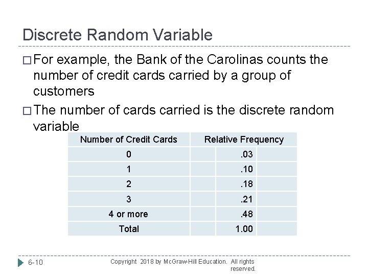 Discrete Random Variable � For example, the Bank of the Carolinas counts the number
