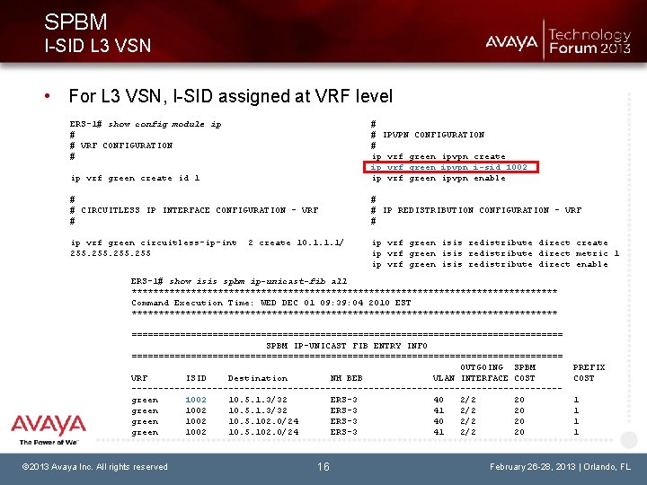 SPBM I-SID L 3 VSN • For L 3 VSN, I-SID assigned at VRF