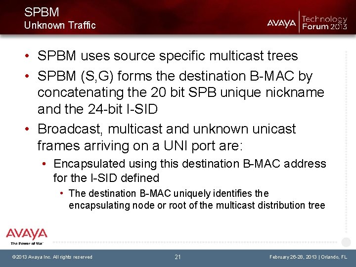 SPBM Unknown Traffic • SPBM uses source specific multicast trees • SPBM (S, G)