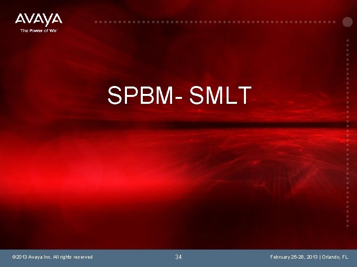 SPBM- SMLT © 2013 Avaya Inc. All rights reserved 34 February 26 -28, 2013
