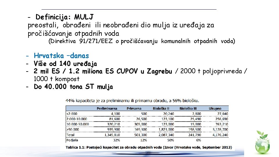 - Definicija: MULJ preostali, obrađeni ili neobrađeni dio mulja iz uređaja za pročišćavanje otpadnih