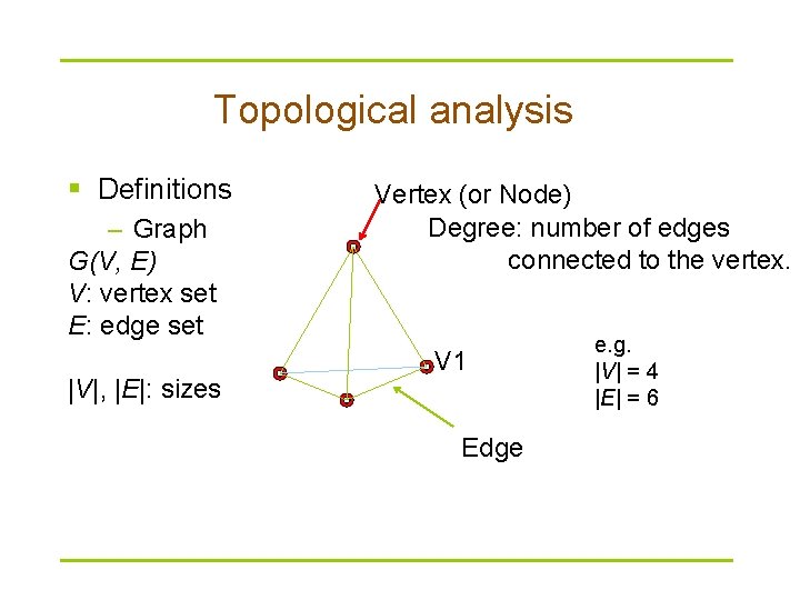 Topological analysis § Definitions – Graph G(V, E) V: vertex set E: edge set