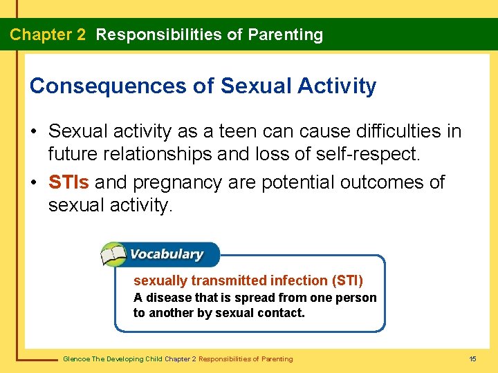  Chapter 2 Responsibilities of Parenting Consequences of Sexual Activity • Sexual activity as