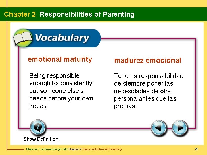  Chapter 2 Responsibilities of Parenting emotional maturity madurez emocional Being responsible enough to