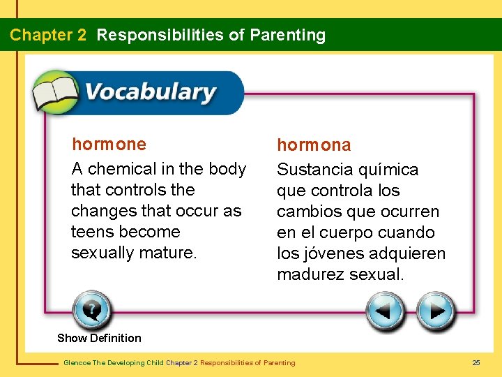  Chapter 2 Responsibilities of Parenting hormone A chemical in the body that controls