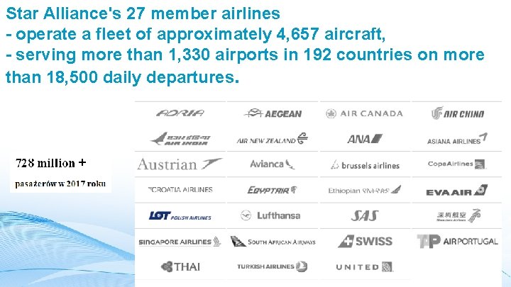 Star Alliance's 27 member airlines - operate a fleet of approximately 4, 657 aircraft,