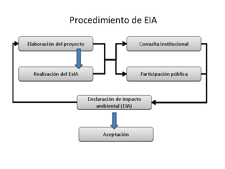 Procedimiento de EIA Elaboración del proyecto Consulta institucional Realización del Es. IA Participación pública