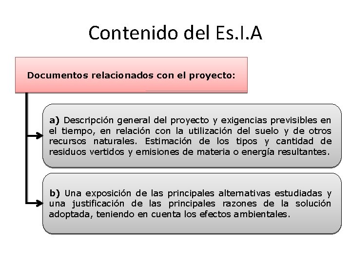 Contenido del Es. I. A Documentos relacionados con el proyecto: a) Descripción general del