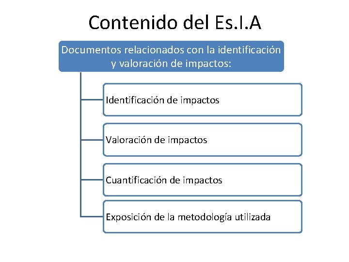 Contenido del Es. I. A Documentos relacionados con la identificación y valoración de impactos: