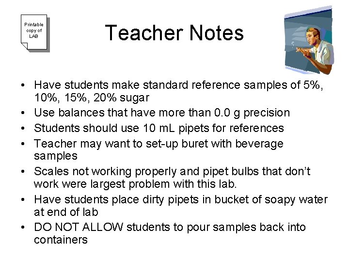 Printable copy of LAB Teacher Notes • Have students make standard reference samples of Printable copy of LAB Teacher Notes • Have students make standard reference samples of