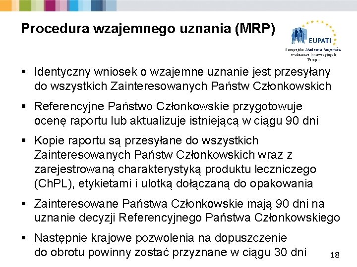 Procedura wzajemnego uznania (MRP) Europejska Akademia Pacjentów w obszarze Innowacyjnych Terapii § Identyczny wniosek