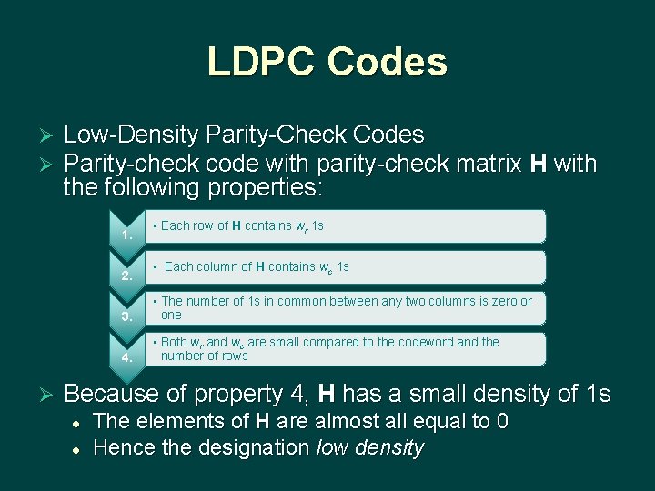 LDPC Codes Ø Ø Low-Density Parity-Check Codes Parity-check code with parity-check matrix H with