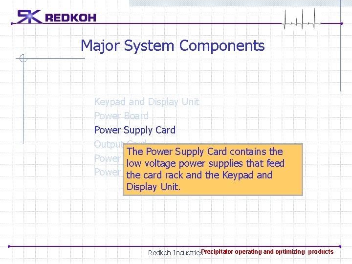 Major System Components Keypad and Display Unit Power Board Power Supply Card Output Card