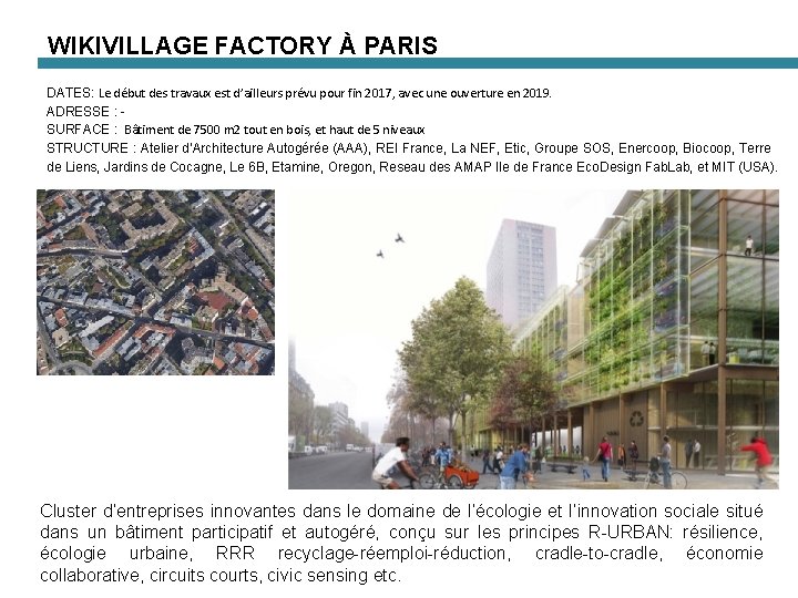 WIKIVILLAGE FACTORY À PARIS DATES: Le début des travaux est d’ailleurs prévu pour fin