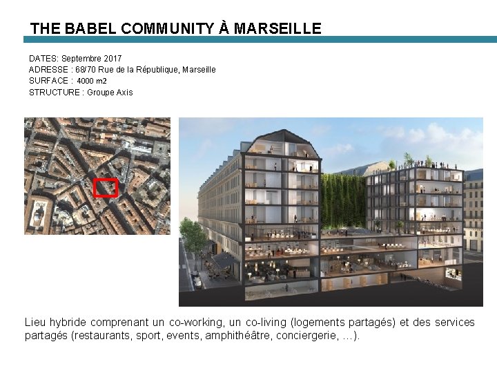 THE BABEL COMMUNITY À MARSEILLE DATES: Septembre 2017 ADRESSE : 68/70 Rue de la
