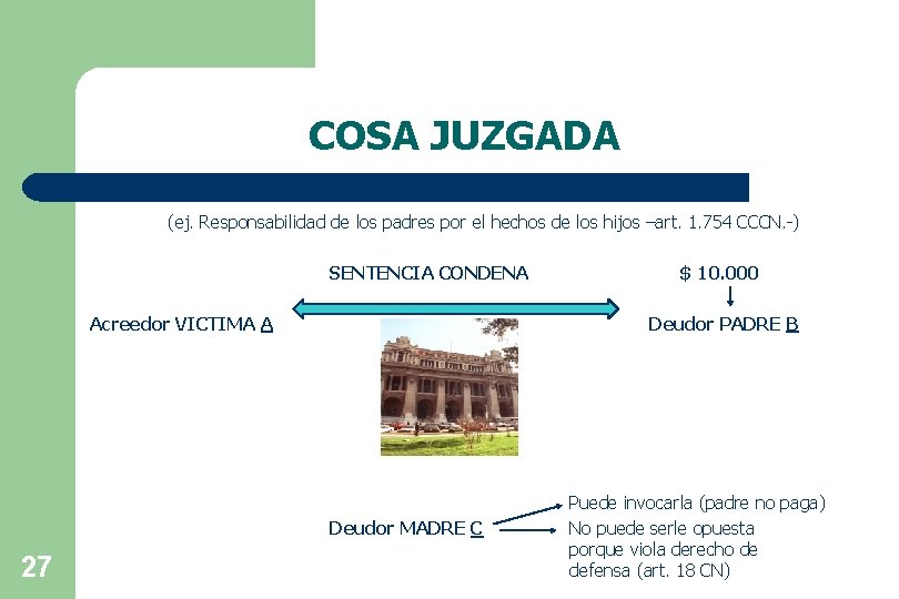 COSA JUZGADA (ej. Responsabilidad de los padres por el hechos de los hijos –art.