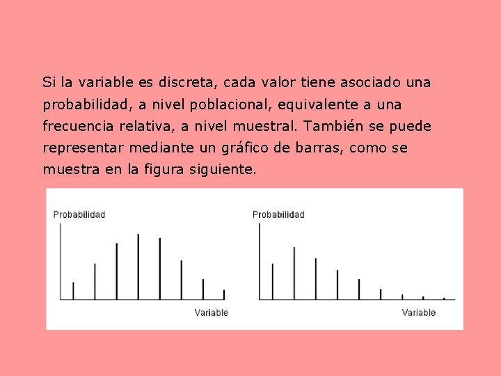 Si la variable es discreta, cada valor tiene asociado una probabilidad, a nivel poblacional,