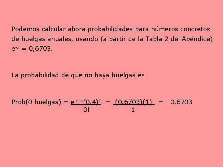 Podemos calcular ahora probabilidades para números concretos de huelgas anuales, usando (a partir de