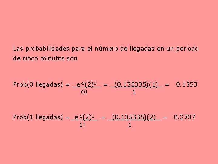 Las probabilidades para el número de llegadas en un período de cinco minutos son