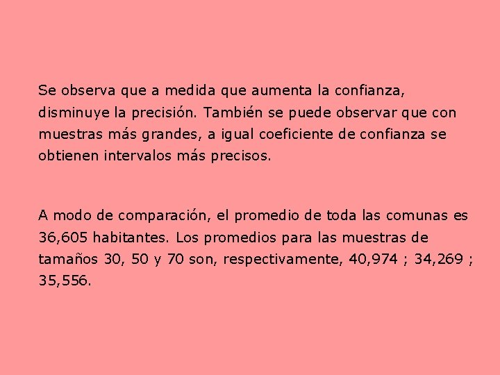 Se observa que a medida que aumenta la confianza, disminuye la precisión. También se