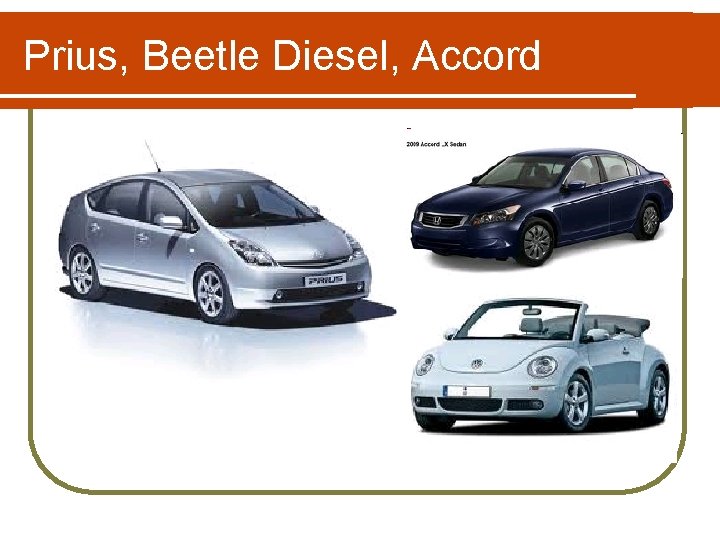 Prius, Beetle Diesel, Accord 