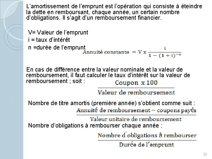 L’amortissement de l’emprunt est l’opération qui consiste à éteindre la dette en remboursant, chaque