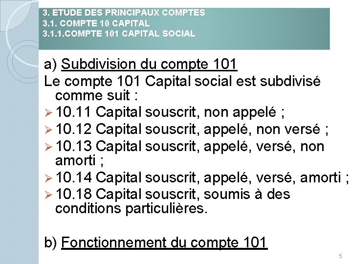 3. ETUDE DES PRINCIPAUX COMPTES 3. 1. COMPTE 10 CAPITAL 3. 1. 1. COMPTE