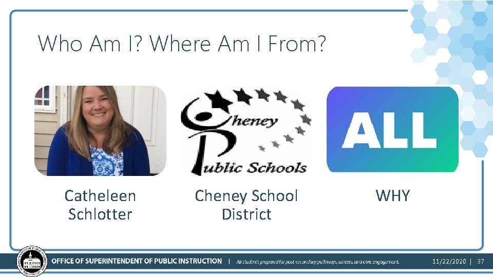 Who Am I? Where Am I From? Catheleen Schlotter Cheney School District WHY 11/22/2020