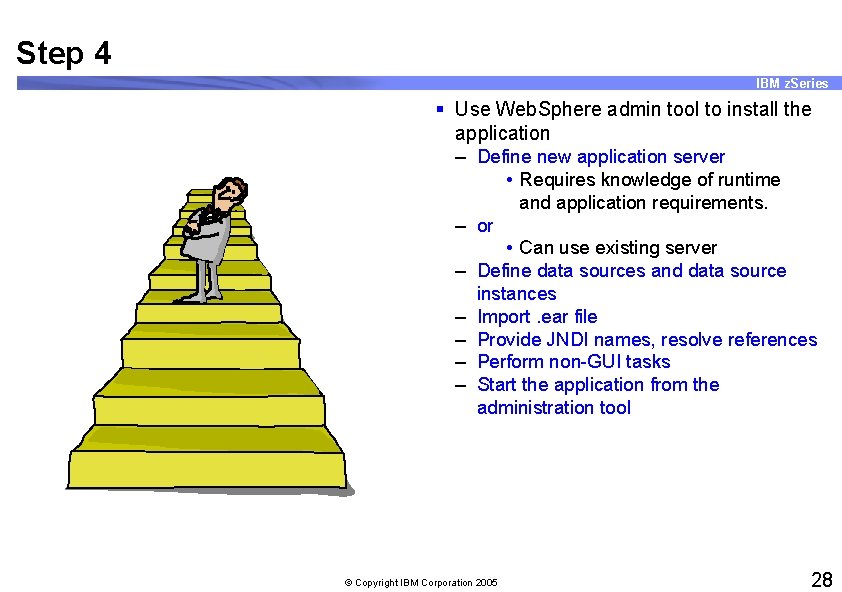 Step 4 IBM z. Series § Use Web. Sphere admin tool to install the