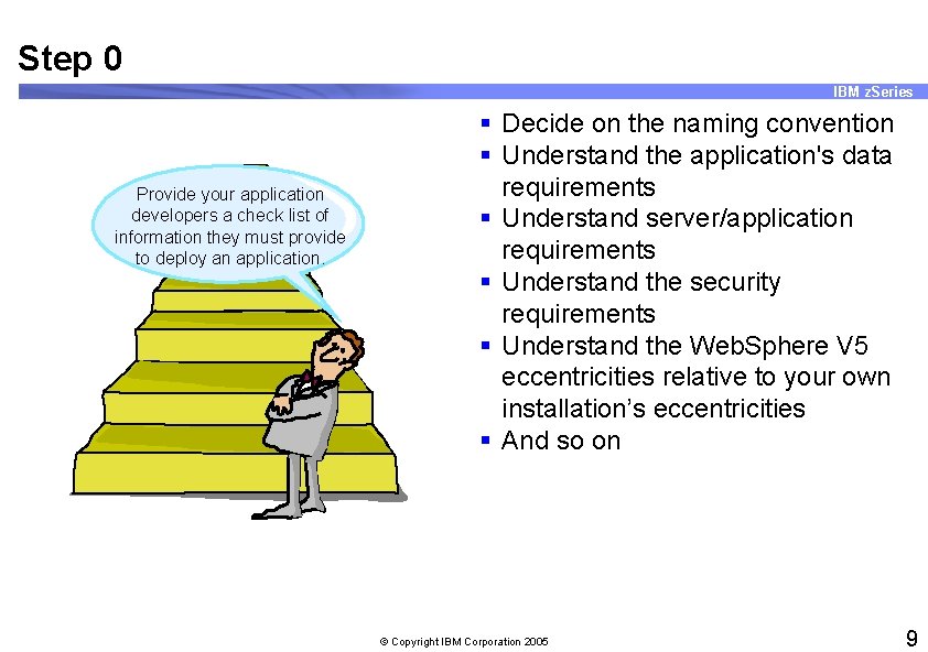 Step 0 IBM z. Series Provide your application developers a check list of information