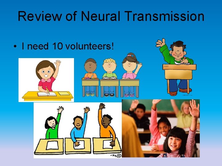 Review of Neural Transmission • I need 10 volunteers! 