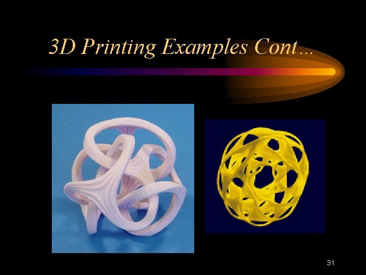 3 D Printing Examples Cont… 31 