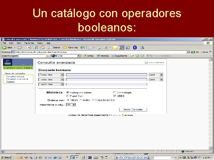 Un catálogo con operadores booleanos: 