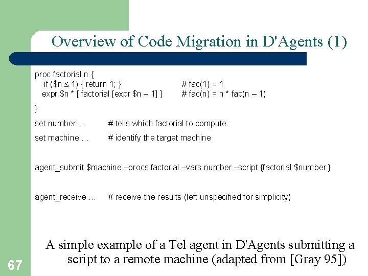 Overview of Code Migration in D'Agents (1) proc factorial n { if ($n 1)