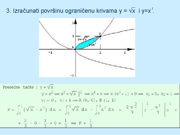 2 3. Izračunati površinu ograničenu krivama y = √x i y=x. 