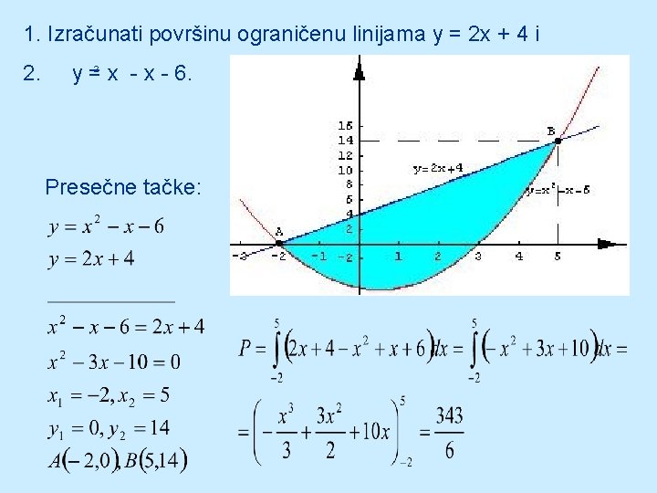 1. Izračunati površinu ograničenu linijama y = 2 x + 4 i 2. y