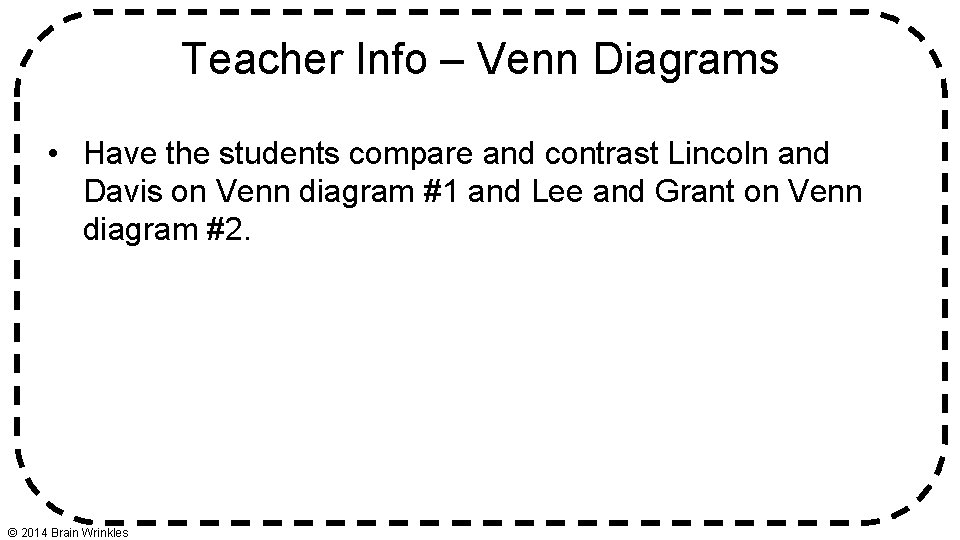 Teacher Info – Venn Diagrams • Have the students compare and contrast Lincoln and