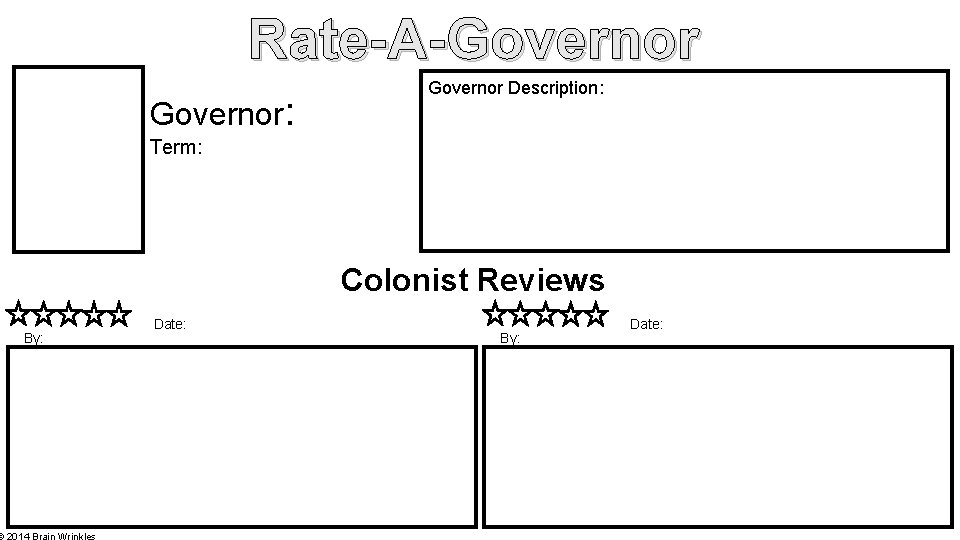 Rate-A-Governor: Governor Description: Term: Colonist Reviews By: © 2014 Brain Wrinkles Date: By: Date: