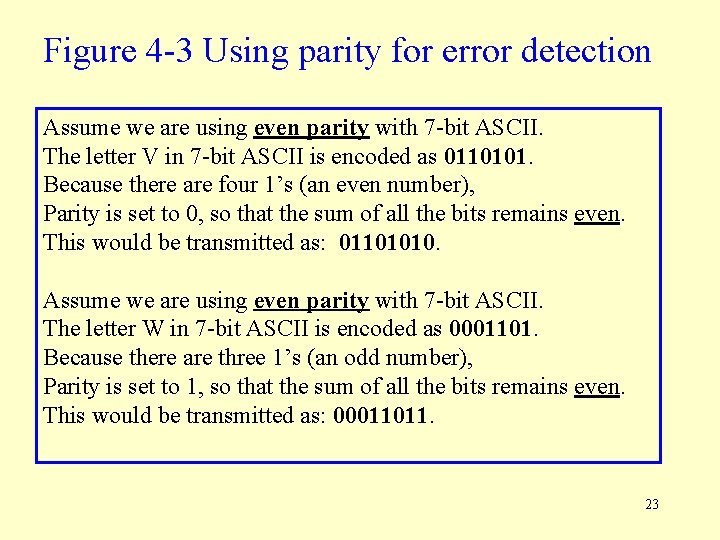 Figure 4 -3 Using parity for error detection Assume we are using even parity