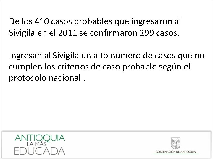 De los 410 casos probables que ingresaron al Sivigila en el 2011 se confirmaron