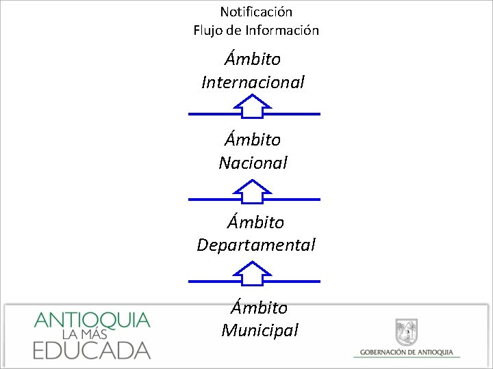 Notificación Flujo de Información Ámbito Internacional Ámbito Nacional Ámbito Departamental Ámbito Municipal 