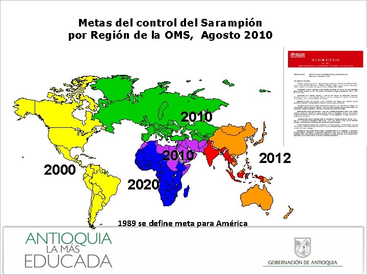 Metas del control del Sarampión por Región de la OMS, Agosto 2010 2000 2010