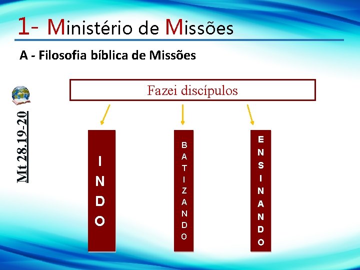 1 - Ministério de Missões A - Filosofia bíblica de Missões Mt 28. 19