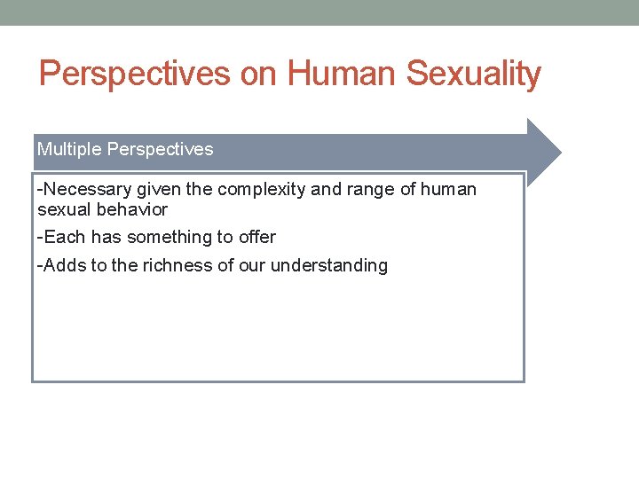 Perspectives on Human Sexuality Multiple Perspectives -Necessary given the complexity and range of human