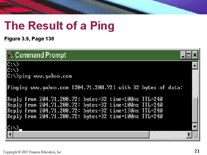 The Result of a Ping Figure 3. 9, Page 130 Copyright © 2007 Pearson