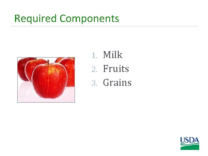 Required Components 1. 2. 3. Milk Fruits Grains 