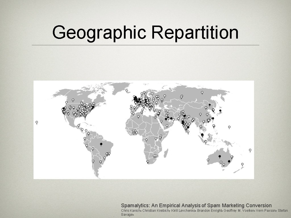 Geographic Repartition Spamalytics: An Empirical Analysis of Spam Marketing Conversion Chris Kanich∗ Christian Kreibich†
